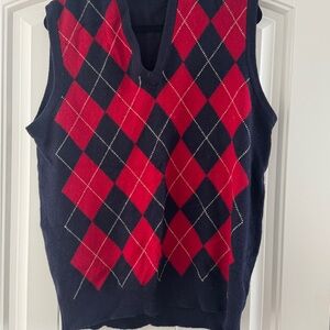 Vintage Lyle & Scott made in Scotland Dark Blue and red argyle Cashmere vest